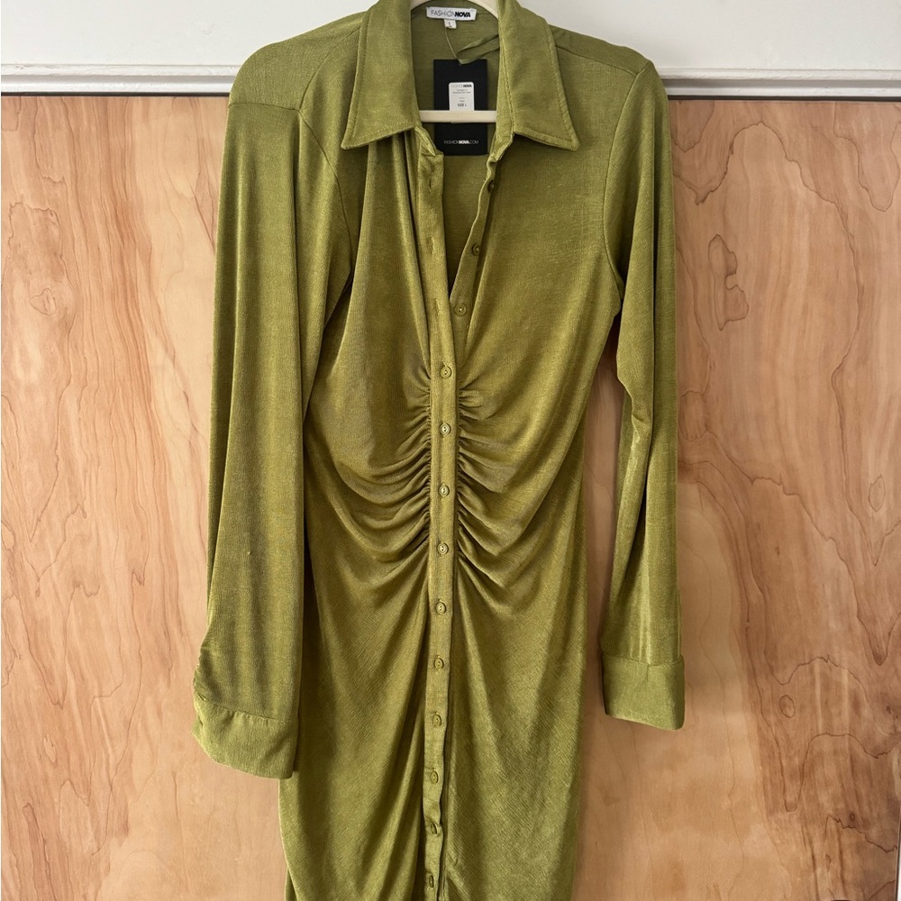 Fashion Nova Long Sleeve Olive Dress - NEW w/tags - Size L.